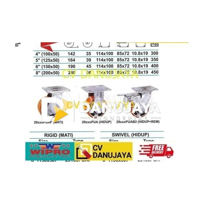 Roda PU HD Aluminium Core Swivel Hidup Size 6" 6 Inch 29150PUA WIPRO