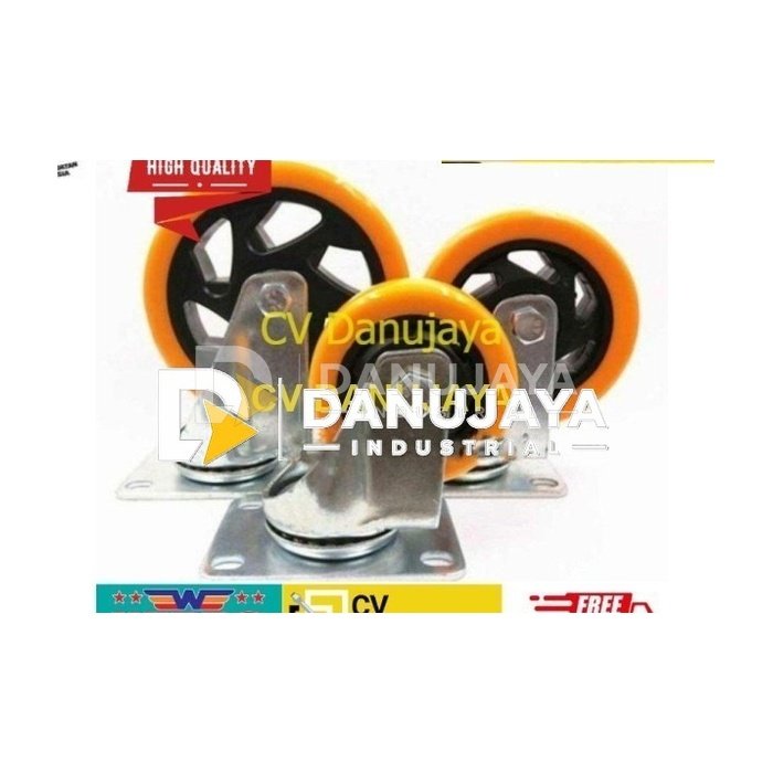 Roda PVC orange wipro swivel (hidup) - 5 inch