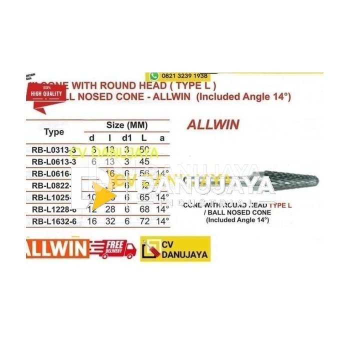 Rotary Burr Bor Tuner Cone With Round Head RB-L1025-6 Type L - ALLWIN
