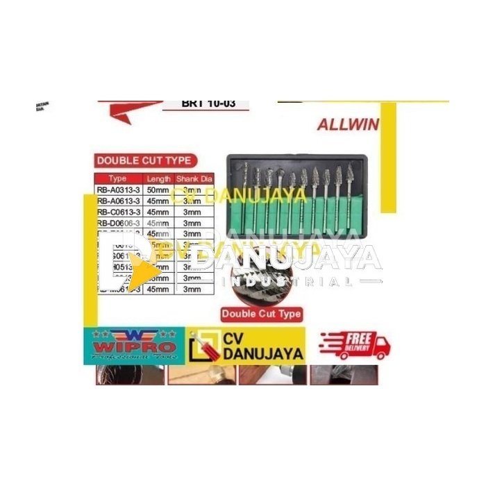 Rotary Burr Bur TCT set 10 Pcs Shank 3mm ALLWIN BRT 10-03