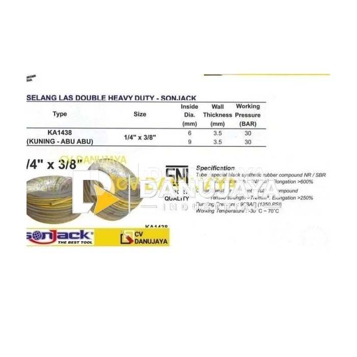 Selang Las Double Heavy Duty Size 1/4 x 3/8 Sonjack KA1438