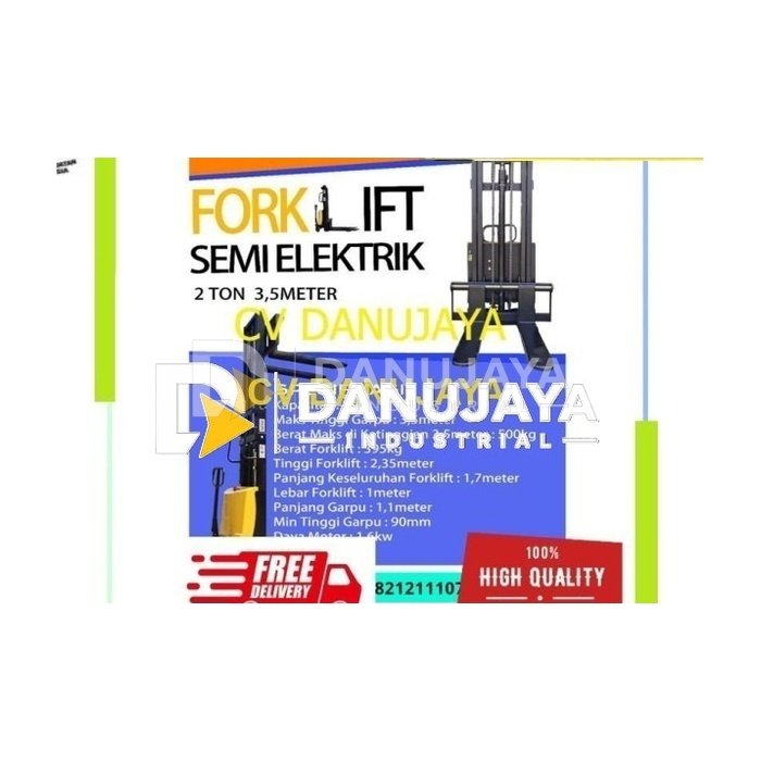 Semi Electric Hand Stacker Hand Lift Elektrik 2 Ton 3.5 Meter