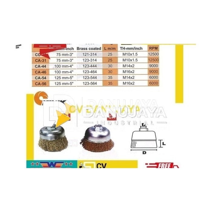 Sikat Mangkok Heavy Duty For Electric Tools 3"-75mm - Kinik CC31