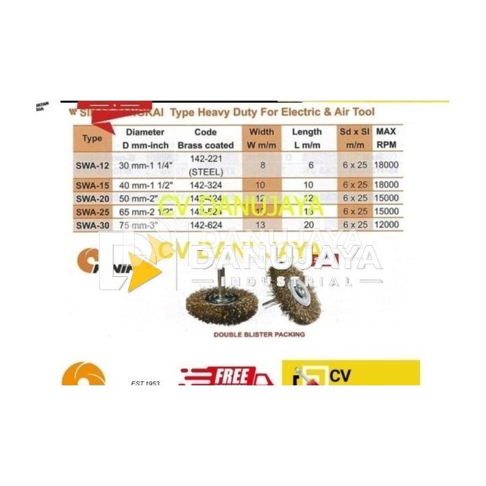 Sikat Tangkai Heavy Duty Electric/Air Tool 3 inch 75mm Kinik SWA30