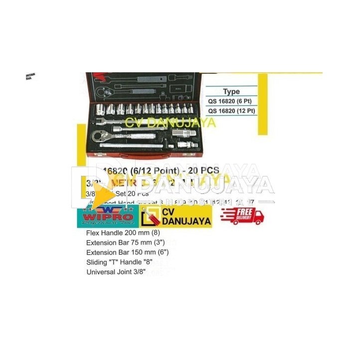 Socket Set Metric Sq.Dr 3/8" 6Pt or 12Pt 20 Pcs Wipro QS 16820
