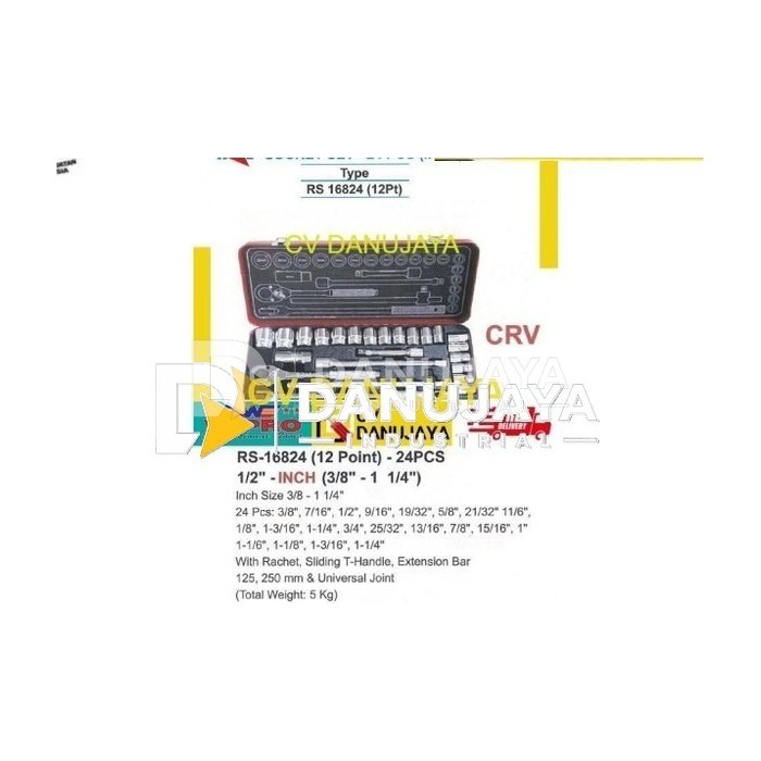 Socket Set Sq.Dr 1/2" 12Pt INCH 24 Pcs Wipro RS16824
