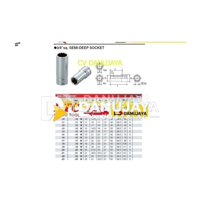 Socket Sock Semi Deep Chrome Sq. 3/8" 12Pt Size 5.5mm KTC B3M-055W