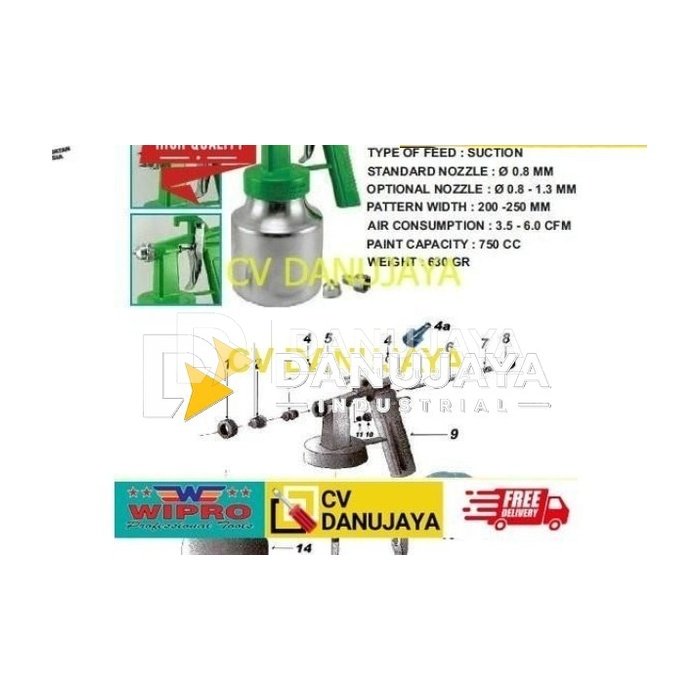 Spray gun tabung Bawah sprayer untuk cat WP 472 WIPRO