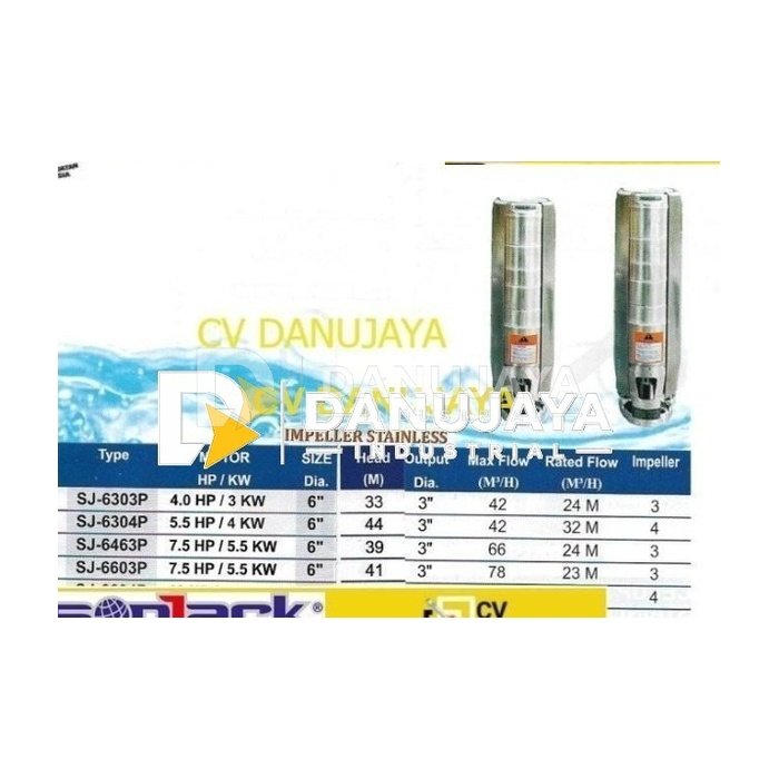 Submersible Pump Pompa celup Size 6 Inch 4 HP Sonjack SJ-6303P