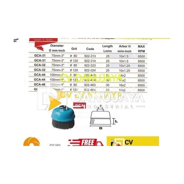 Wheel Brushes (Sikat Bulat Nylon) 3"75mm Grit 80 Kinik GCA 31