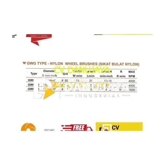 Wheel Brushes (Sikat Bulat Nylon) 4"100mm Grit 80 Kinik GWG 40
