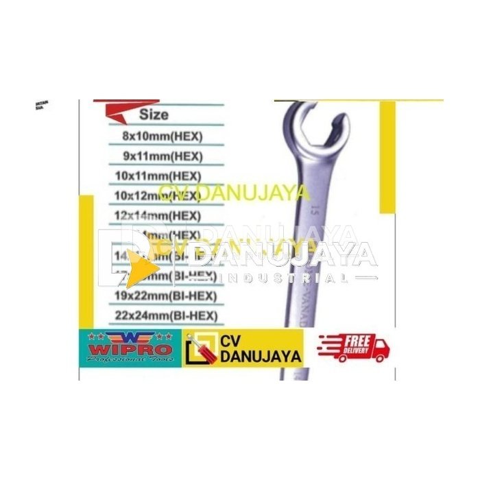 Wipro Kunci Nepel Naple Satin CRV Flare Nut Wrench 22x24mm HEX Wipro