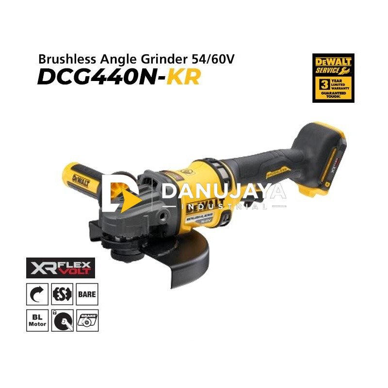 Dewalt Brushless Angle Grinder Flexvolt / Gerinda Tangan Baterai 54/60 Volt (max) 180mm DCG440N-KR