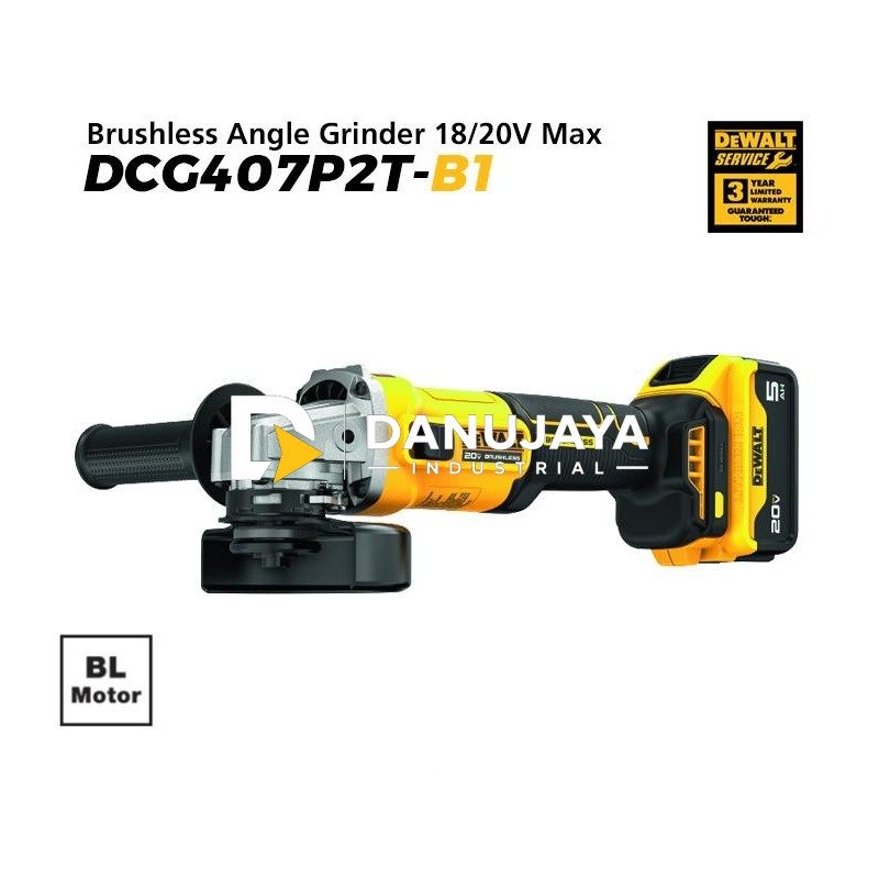 Dewalt Brushless Angle Grinder / Gerinda Tangan Baterai 18/20V Max 125mm DCG407P2T-B1