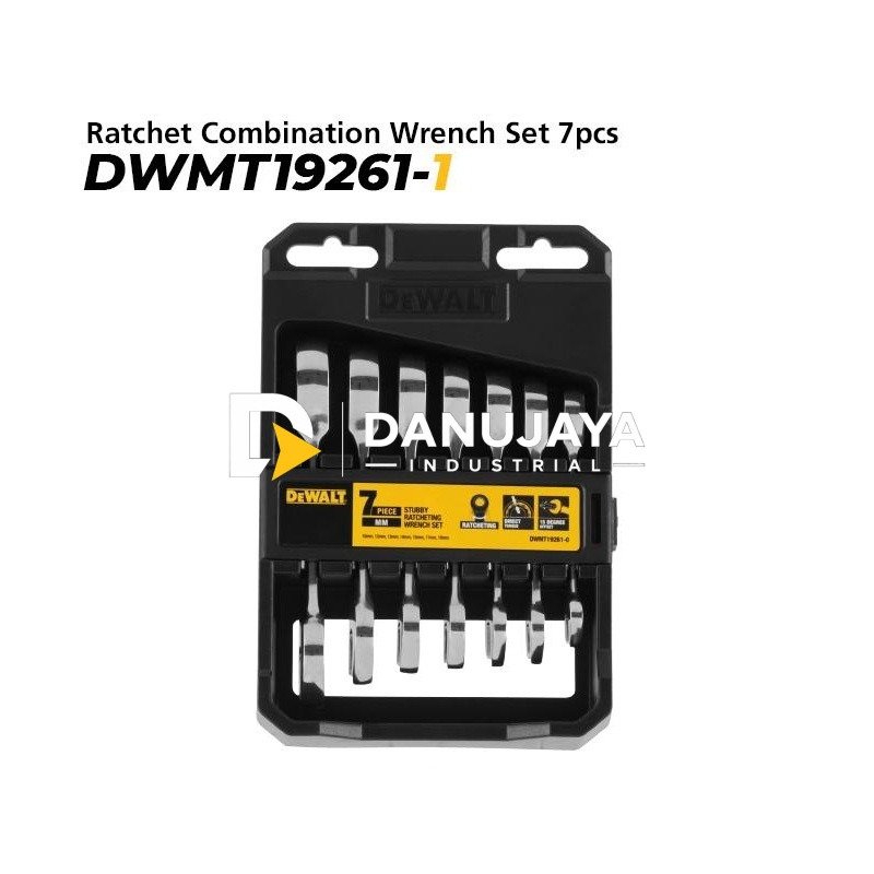 Dewalt Stubby Ratchet Combination Wrench Set / Kunci Ring Pas Set 7pcs DWMT19261-0