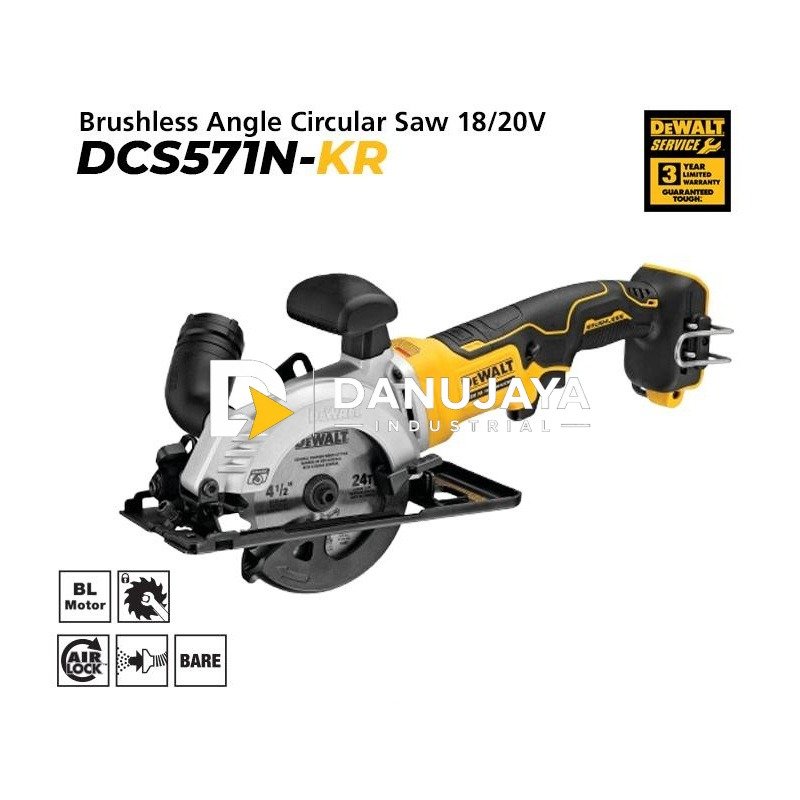 Dewalt Brushless Angle Circular Saw / Gergaji Sirkel Baterai 18/20V (max) 4.5"/115mm DCS571N-KR