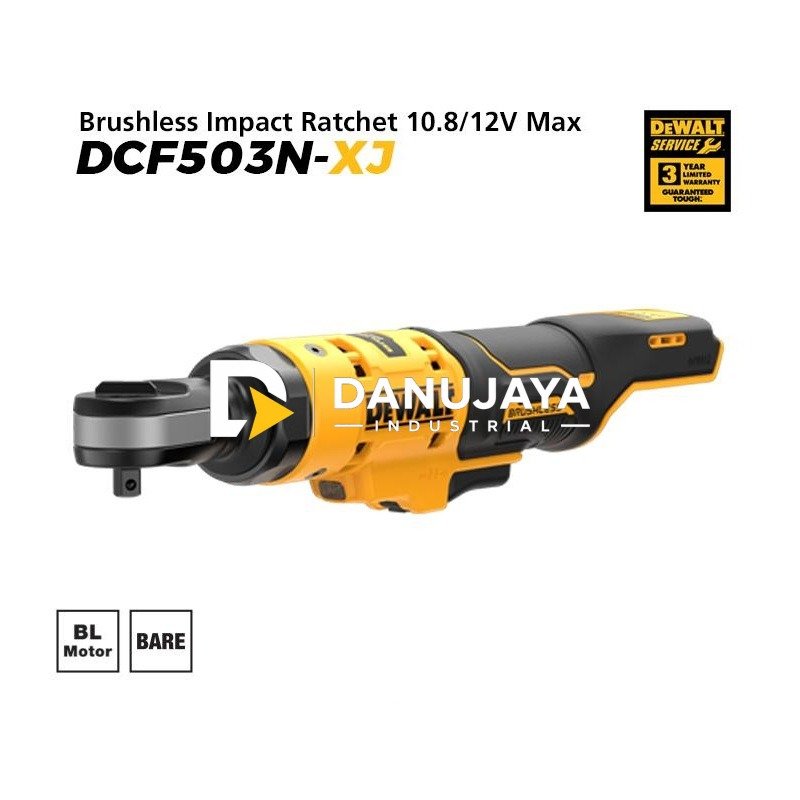 Dewalt Brushless Impact Ratchet / Kunci Rachet Baterai 10.8/12V Max SQ 3/8" DCF503N-XJ (Unit Only)