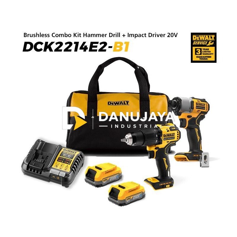 Dewalt Brushless Combo Kit Hammer Drill (DCD709) + Impact Driver (DCF840) 18/20V Max DCK2214E2-B1