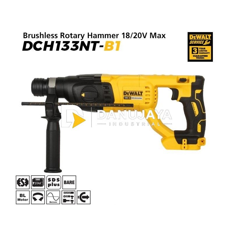 Dewalt Brushless Rotary Hammer / Bor Beton Baterai 18/20V Max DCH133NT-B1
