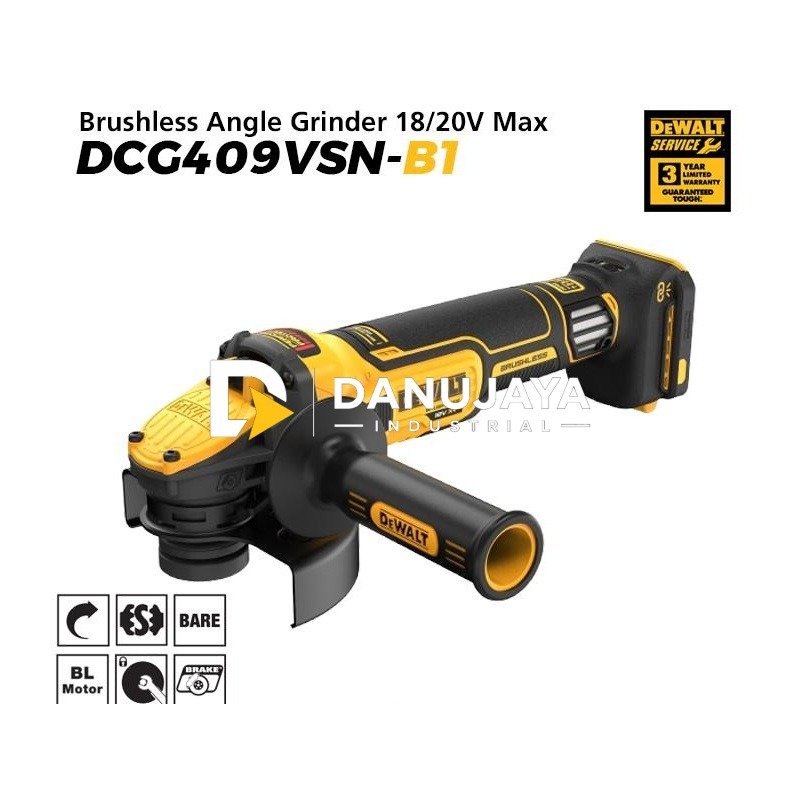 Dewalt Brushless Angle Grinder / Gerinda Tangan Baterai 18/20V Max 4"/100mm DCG409VSN-B1