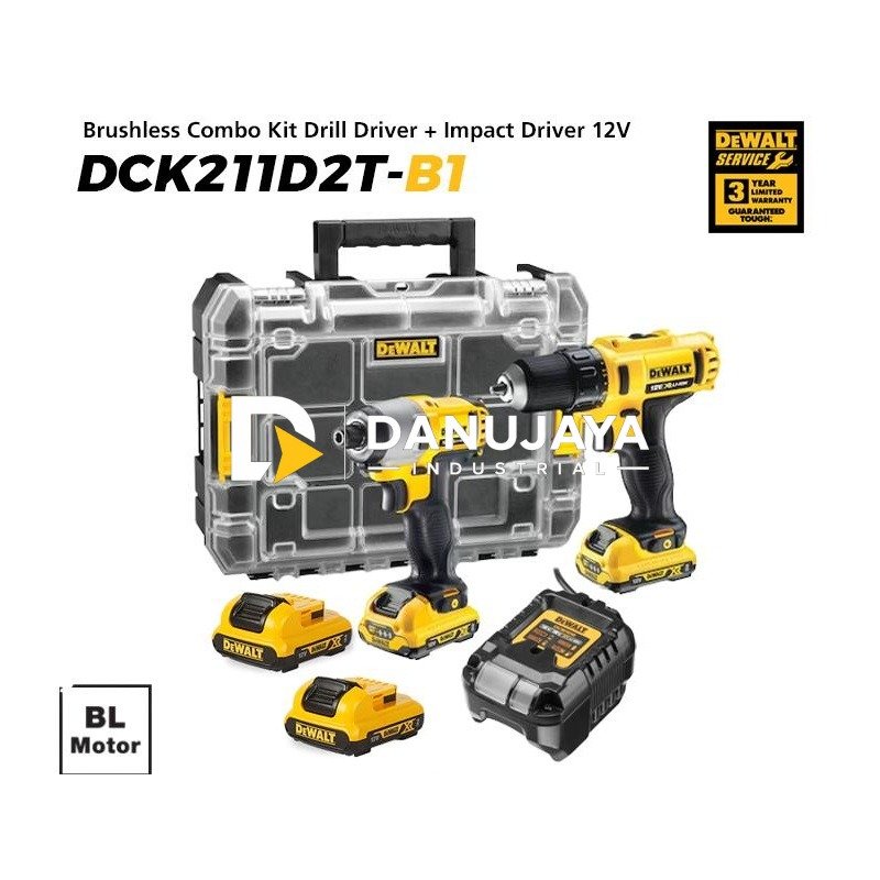 Dewalt Brushless Combo Kit Drill Driver (DCD710) + Impact Driver (DCF815) 10.8/12V Max DCK211D2T-B1