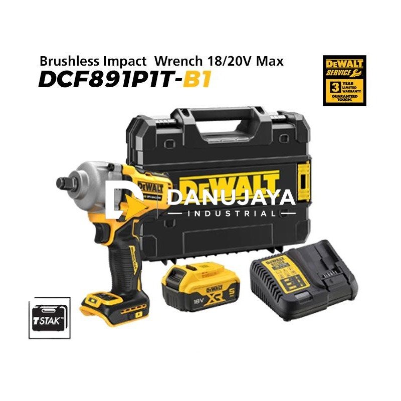 Dewalt Brushless Impact Wrench / Kunci Impact Baterai 18/20V Max DCF891P1T-B1