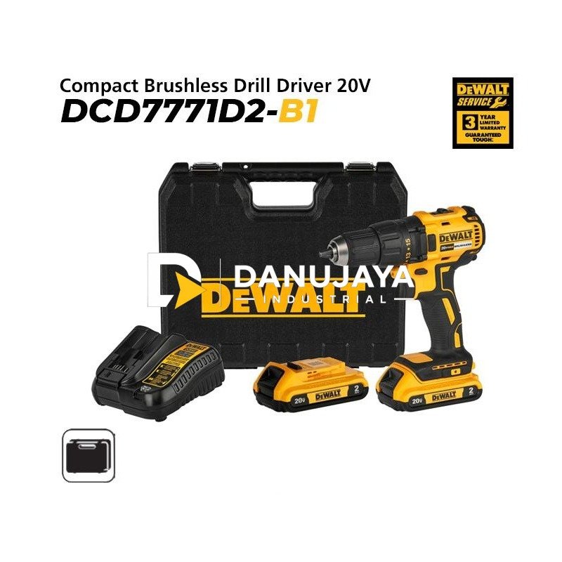 Dewalt DCD7771D2 20V Brushles Drill Driver / Bor Obeng Baterai