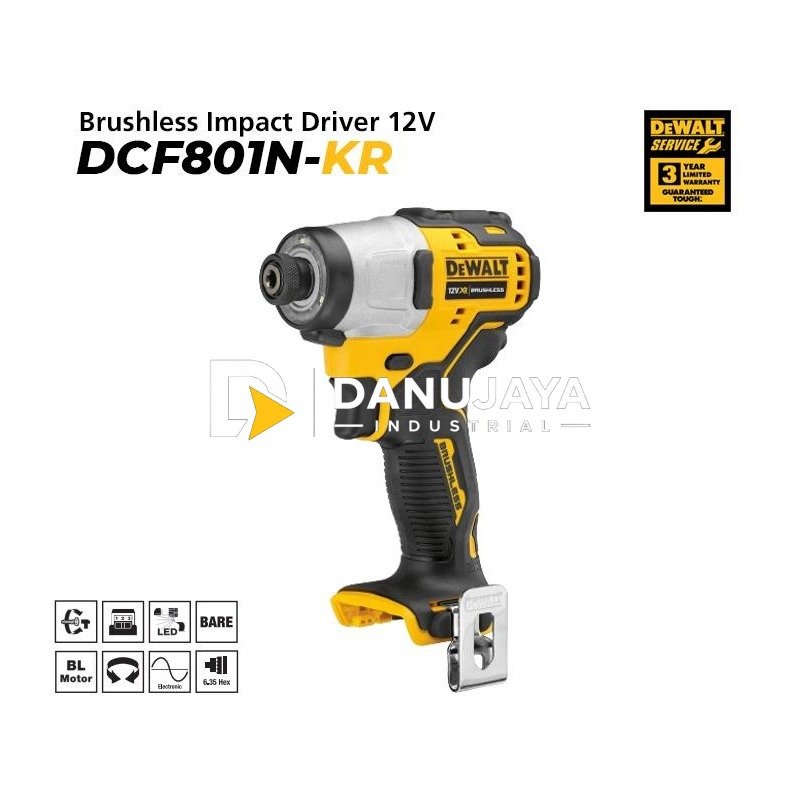 Dewalt Brushless Impact Driver / Obeng Impact 163Nm 10.8/12Volt (max) DCF801N-KR