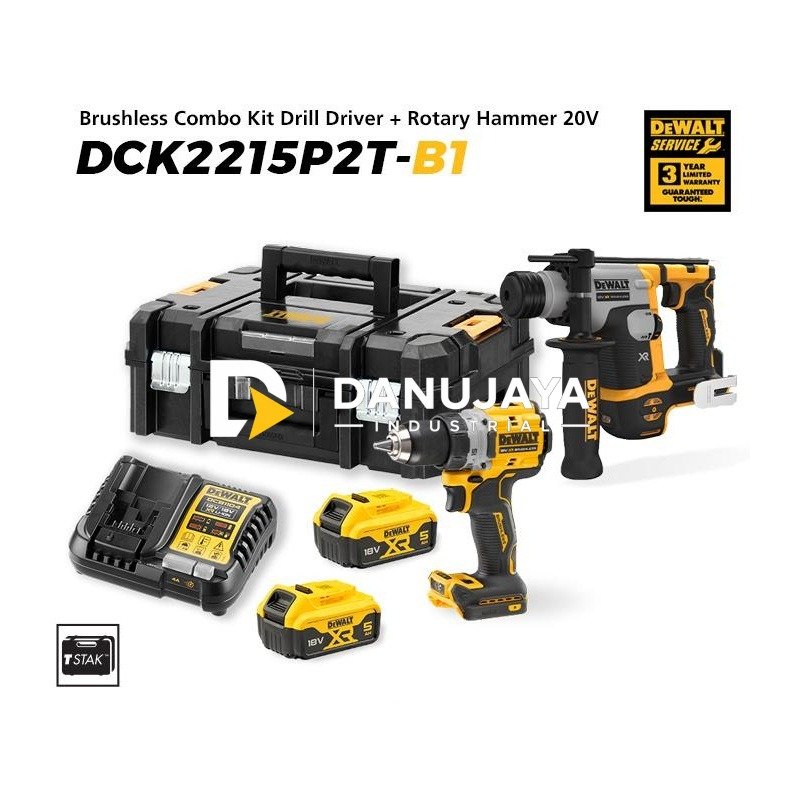 Dewalt Brushless Combo Kit Drill Driver (DCD800) + Rotary Hammer (DCH172) 18/20V Max DCK2215P2T-B1