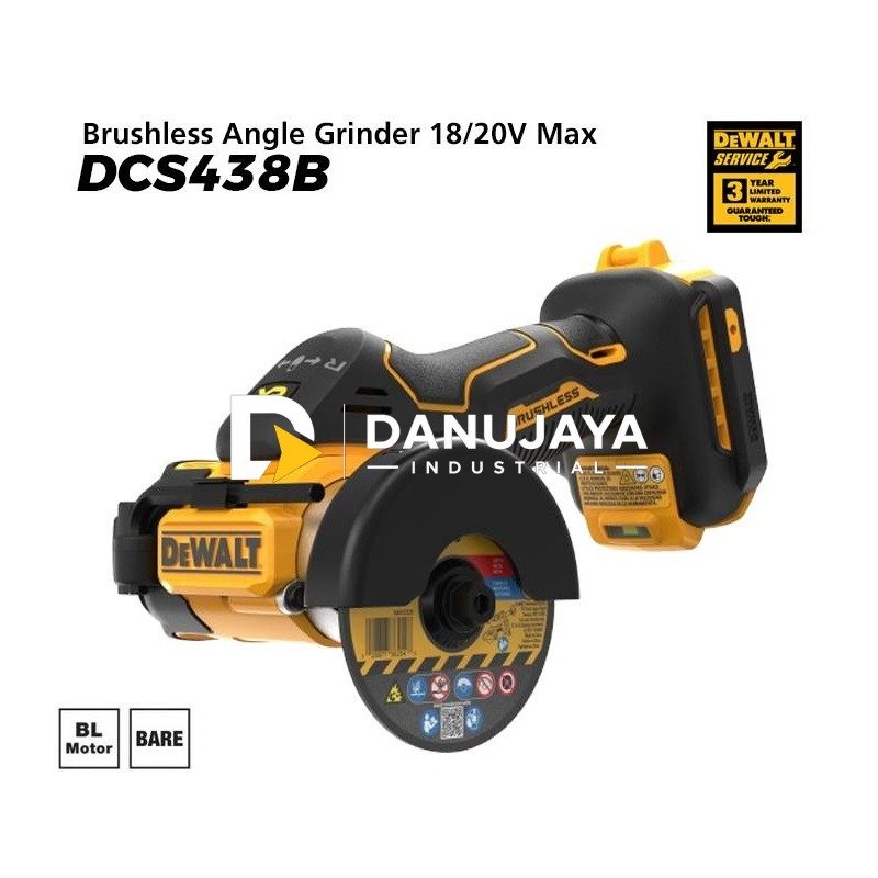 Dewalt Brushless Angle Grinder / Gerinda Tangan Baterai 18/20V Max 75mm DCS438B (Unit Only)