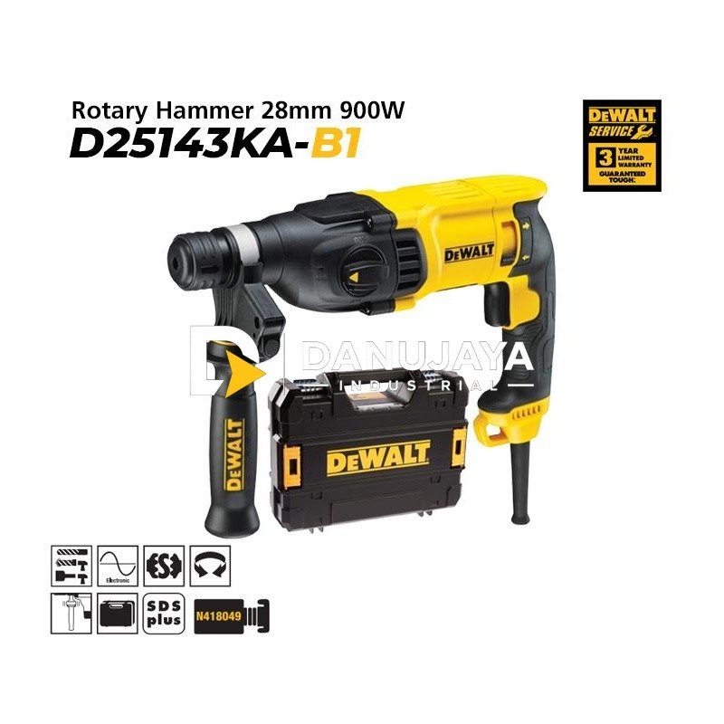 Dewalt Rotary Hammer With Drill Bits / Bor Beton Listrik 900Watt 28MM D25143KA