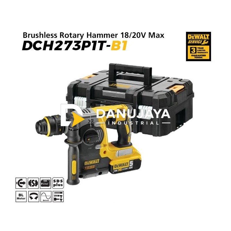 Dewalt Brushless Rotary Hammer / Bor Beton Baterai 18/20V Max DCH273P1T-B1
