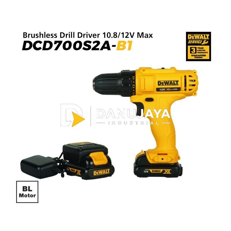 Dewalt Brushless Drill Driver / Bor Obeng Baterai 10.8/12V Max 10mm DCD700S2A-B1
