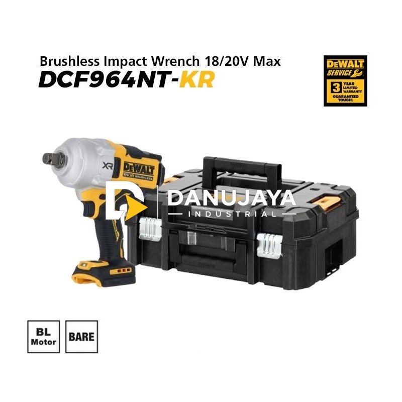 Dewalt Brushless Impact Wrench / Kunci Impact Baterai 18/20V Max SQ 3/4" 1925NM DCF964NT-KR (Unit Only)