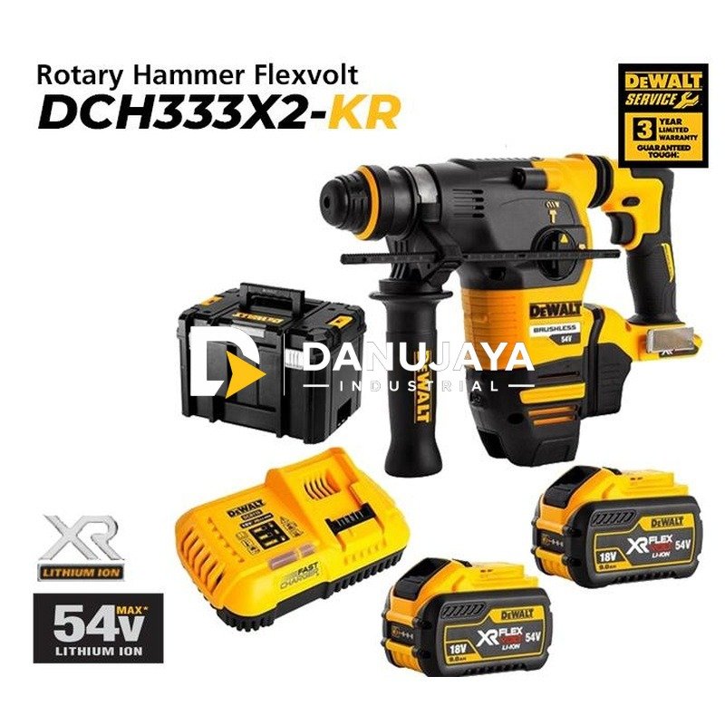 Dewalt FlexVolt Cord Rotary Hammer/ Bor Beton 54/60V Baterai DCH333X2