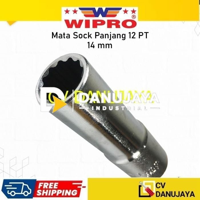Deep Wall Wipro DR. 12 PT 14 mm Mata Kunci Sock Shock Soket Socket Sok Panjang Wipro CRV chrome vanadium steel