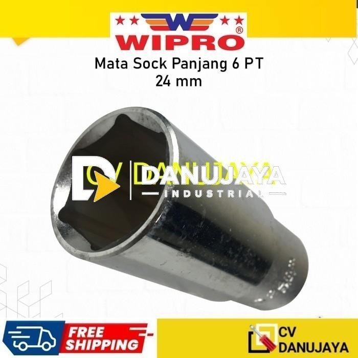 Deep Wall Wipro DR. 1/2" Inch 24 mm Mata Kunci Sock Shock Soket Socket Sok Panjang Wipro CRV chrome vanadium steel
