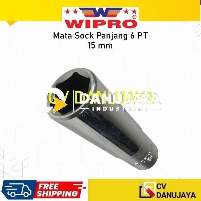 Deep Wall Wipro DR. 1/2" Inch 15 mm Mata Kunci Sock Shock Soket Socket Sok Panjang Wipro CRV chrome vanadium steel