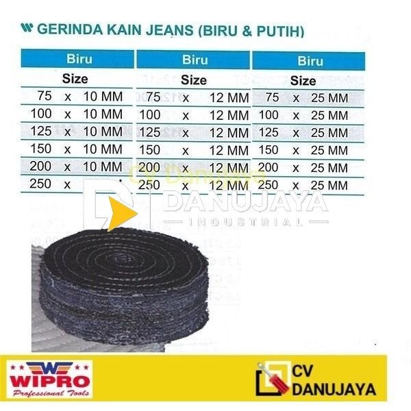 Gerinda Gurinda Kain Jeans Biru & Putih 100 x 10mm - Wipro