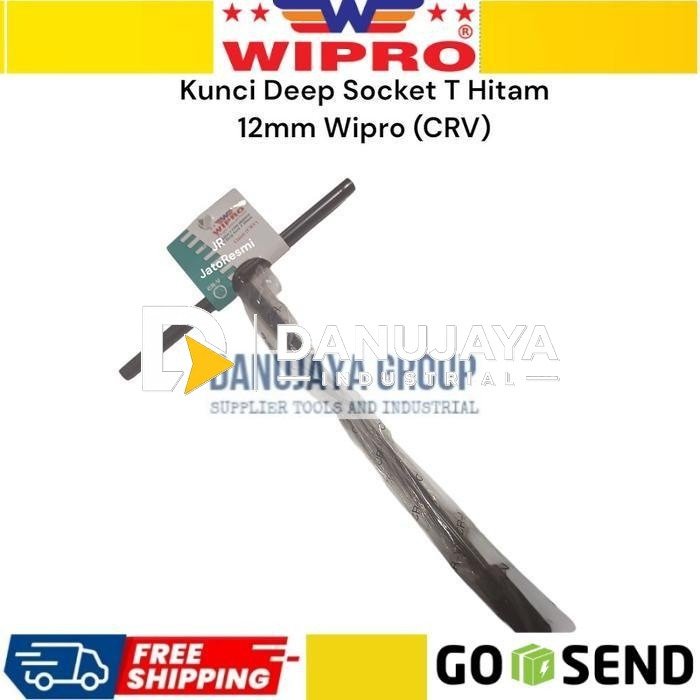 Kunci T 12mm 12 mm Deep Socket SHock Sock Sok Hitam Wipro Chrome Vanadium Heavy Duty