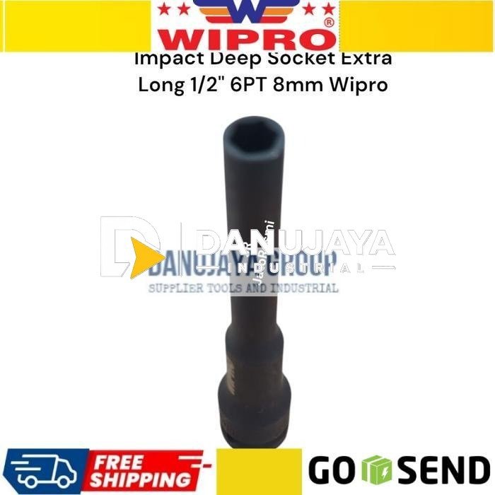 Wipro Impact Deep Socket 1/2 Inch 6PT 8mm Extra Long Mata Kunci Sock Shock Angin