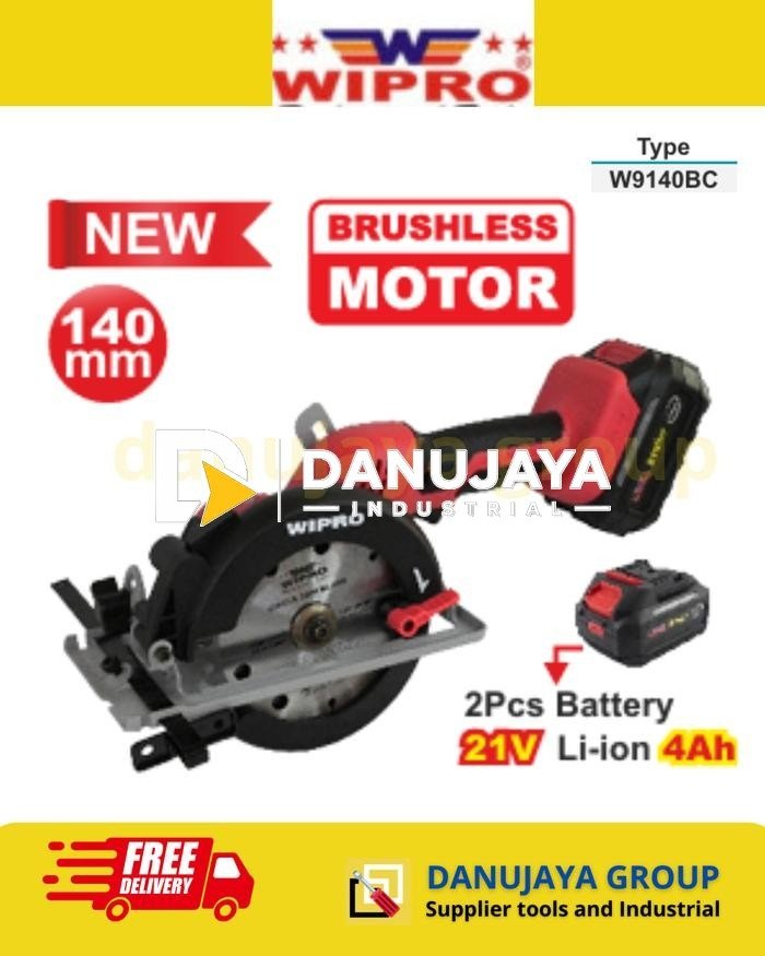 MESIN CIRCULAR SAW CORDLESS GERGAJI MESIN BATERAI BATTERY ALAT POTONG GERGAJI GENGGAM BRUSLESS 140mm 140 mm W9140BC Wipro