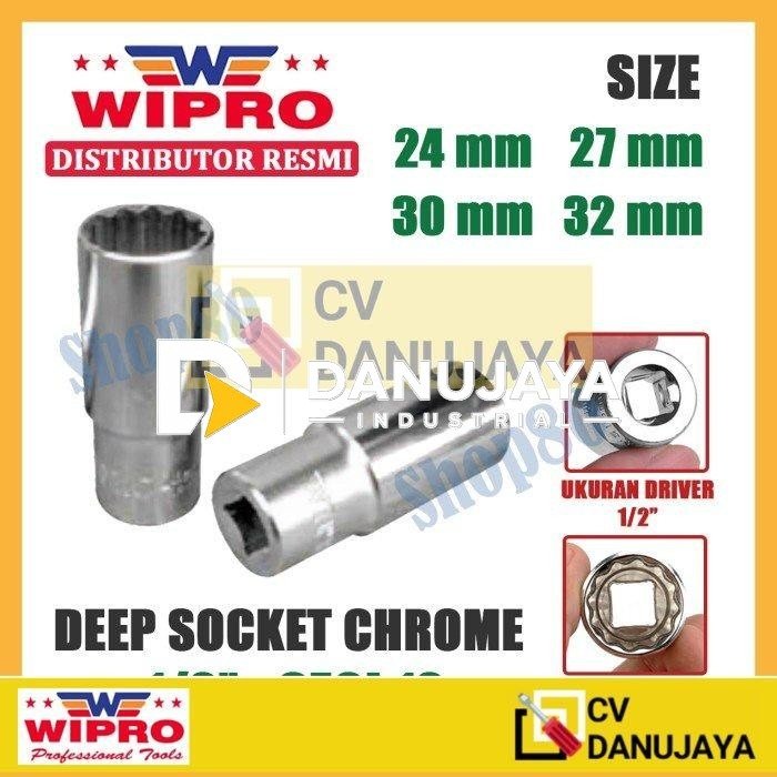 Wipro Mata Kunci Shock Panjang Sok Sock 1/2" 12PT 24 27 30 32 mm - 24 mm