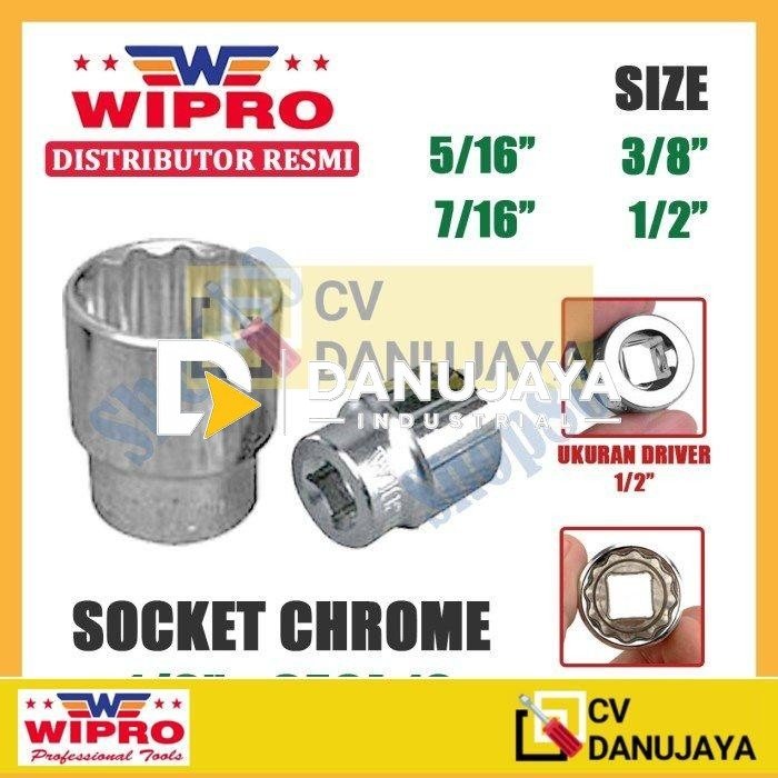 Wipro Mata Kunci Shock Sok Sock 1/2" inci 12PT 5/16 3/8 7/16 1/2" - 5/16"