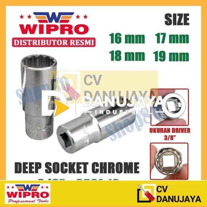 Wipro Mata Kunci Shock Panjang Sok Sock 3/8 inci 12PT 16 17 18 19 mm - 16 mm