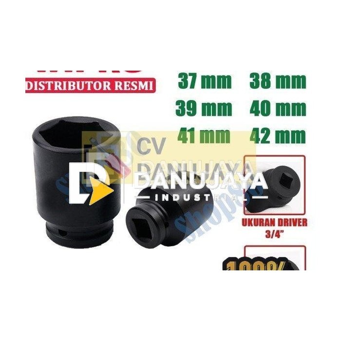 Wipro Mata Kunci Shock Impact Sok Sock 3/4" 6PT 37 38 39 40 41 42 mm - 37 mm