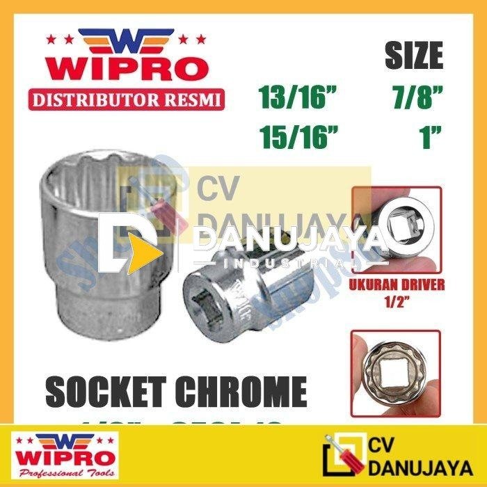 Wipro Mata Kunci Shock Sok Sock 1/2" inci 12PT 13/16 7/8 15/16 1" - 13/16"