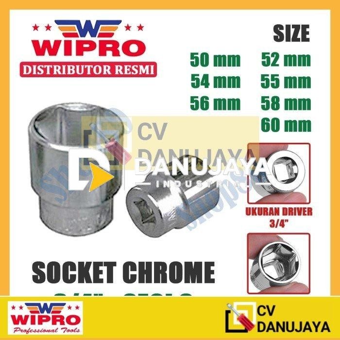 Wipro Mata Kunci Shock Sok Sock 3/4" 6PT 50 52 54 55 56 58 60 mm - 50 mm