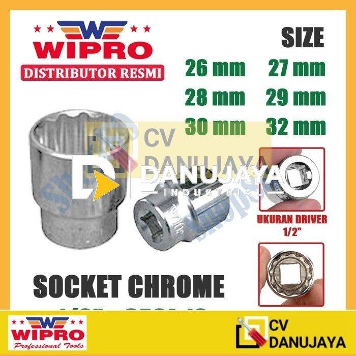 Wipro Mata Kunci Shock Sok Sock 1/2" inci 12PT 26 27 28 29 30 32 mm - 26 mm