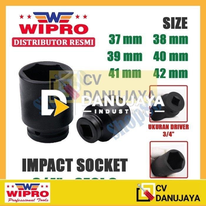 Wipro Mata Kunci Shock Impact Sok Sock 3/4" 6PT 37 38 39 40 41 42 mm - 37 mm